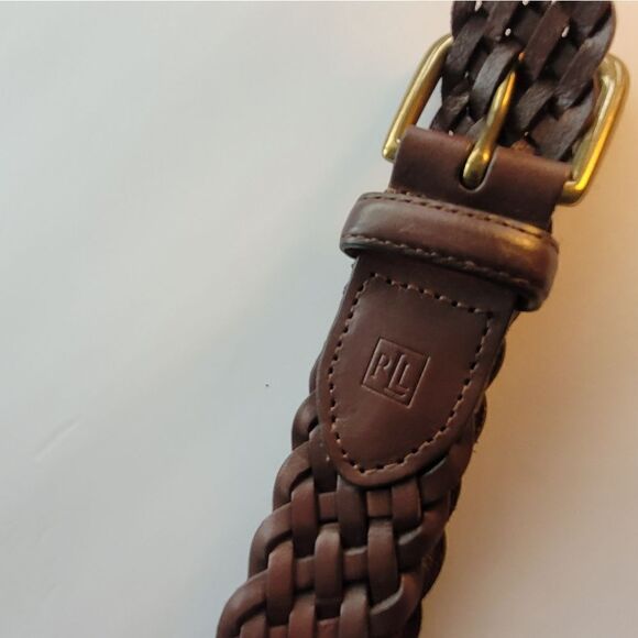 LRL Unisex Double Braided Belt Size 38 Brown leather authentic brass Bucket